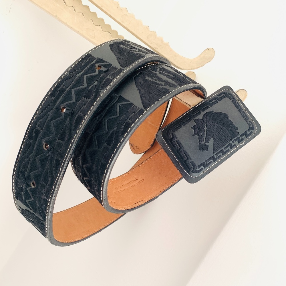Amazing Black Embroidered Charro Belt